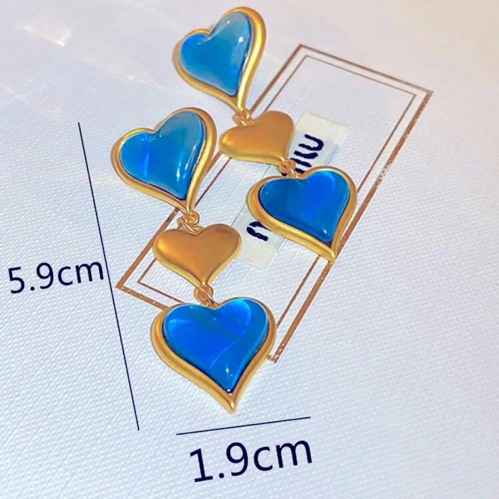New Blue & Gold Heart Dangle Earrings